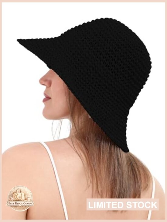 Handmade Crochet Straw Bucket Hat UPF 50+ Foldable Travel Sun Protection